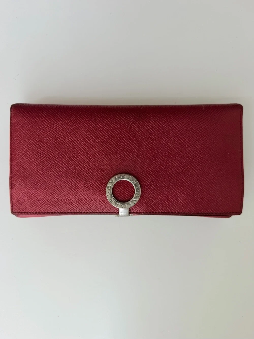Authentic Bvlgari Clip Red Leather Long Wallet